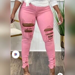 Stylish Pink Distressed Women Jeans 4x
